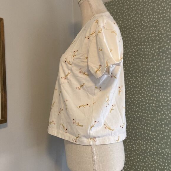 Madewell Ivory Petite Floral Print Pocketed Cropped Short Sleeve Blouse Sz Small - Picture 4 of 7